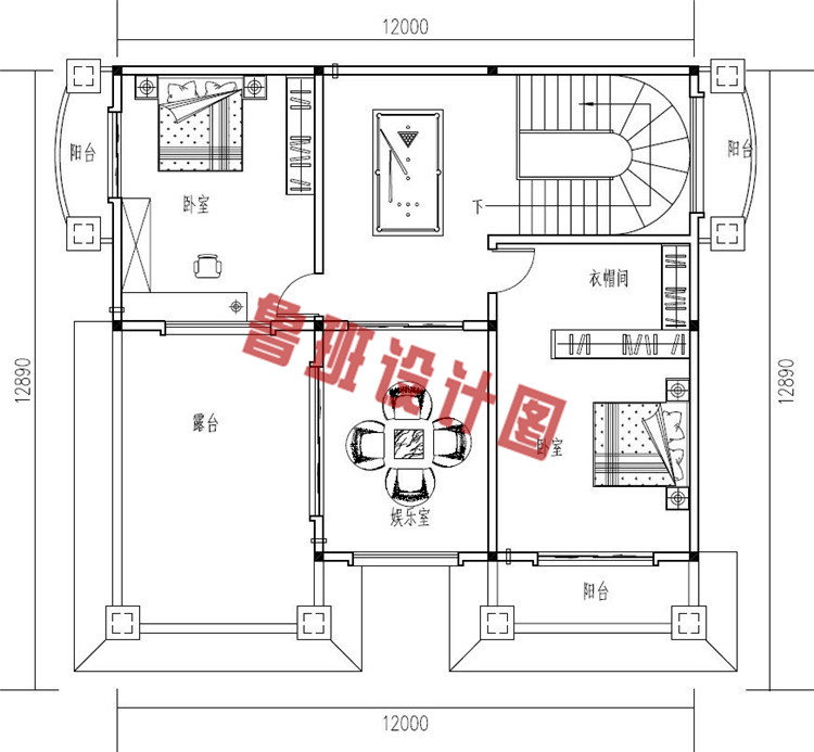 高端大气四层复式别墅房屋设计四层户型图