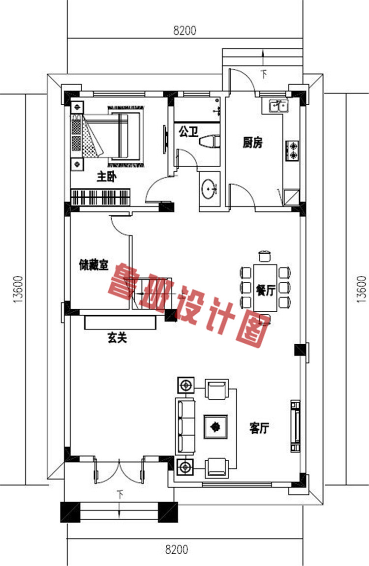 带大露台+凉亭平屋顶四层自建别墅设计一层户型图