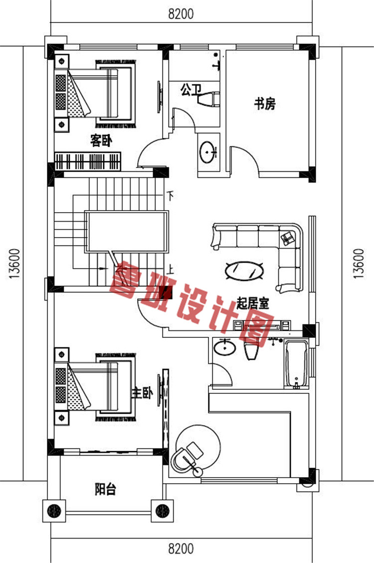 带大露台+凉亭平屋顶四层自建别墅设计三层户型图