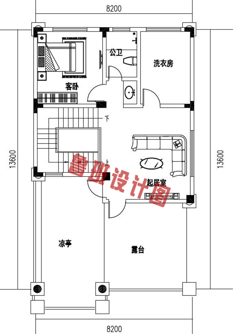 带大露台+凉亭平屋顶四层自建别墅设计四层户型图