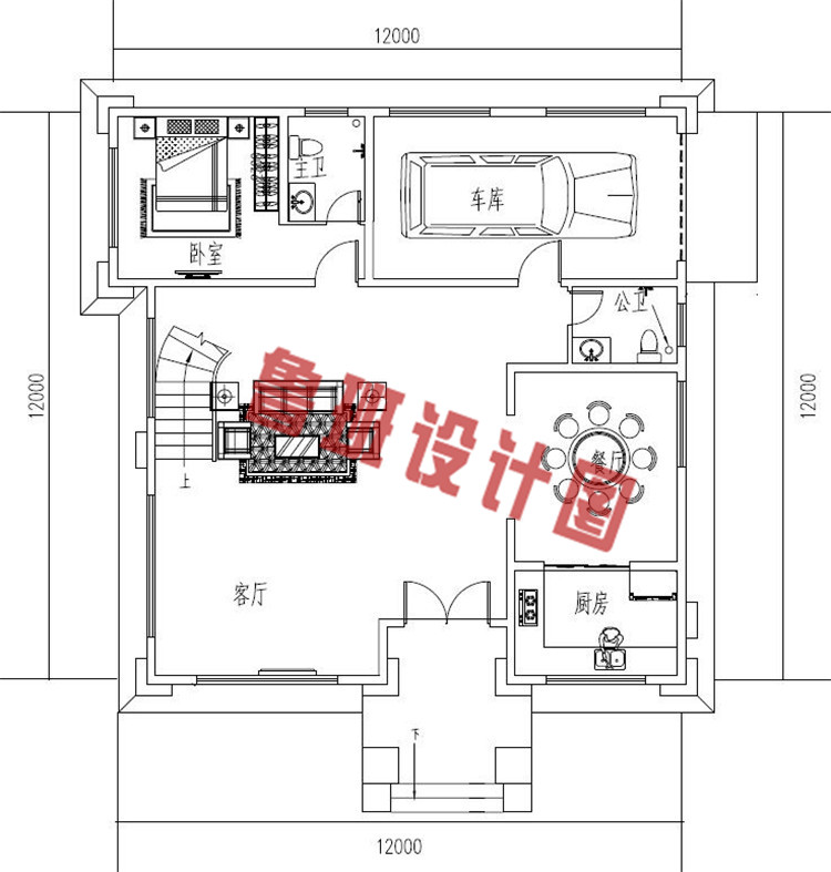 复式带车库四层别墅设计一层户型图