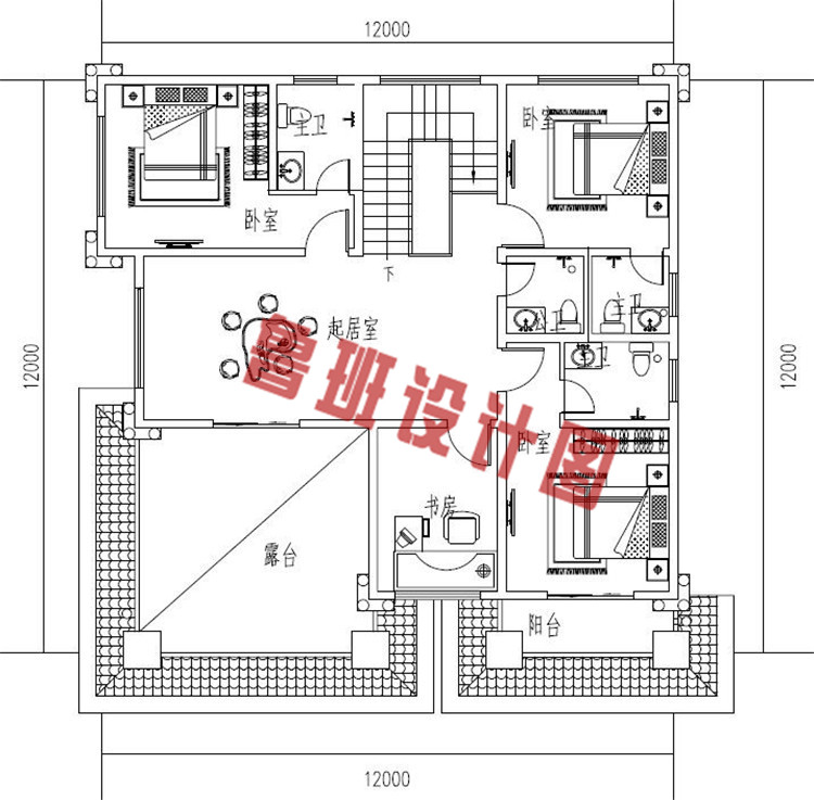 复式带车库四层别墅设计四层户型图