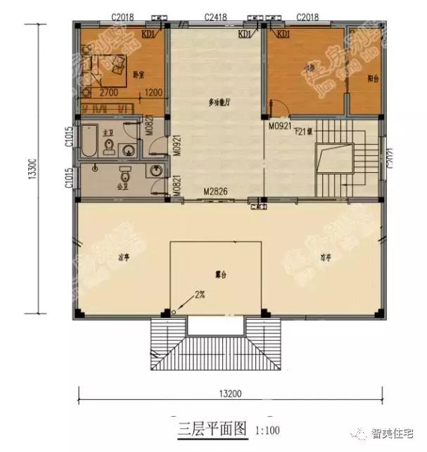 两栋外观很鲜亮的农村别墅，第二栋在湖南建了很多，有堂屋和凉亭