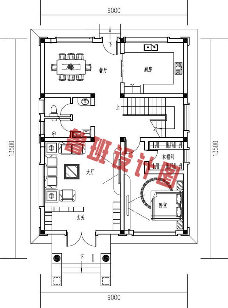 简欧式三层农村自建别墅设计一层户型图