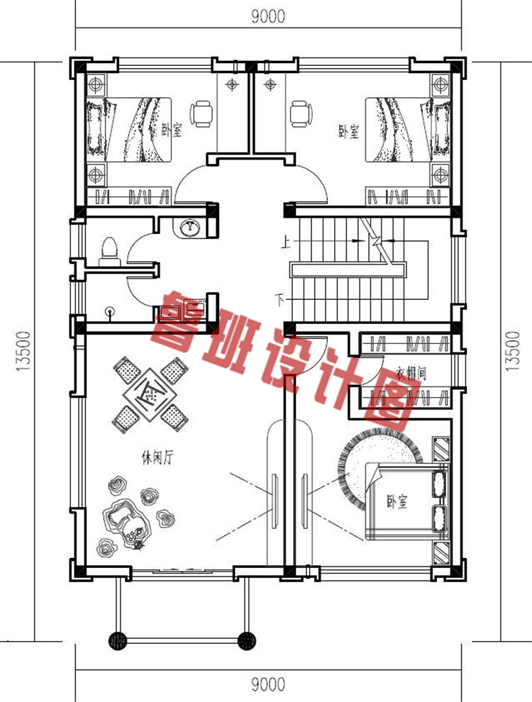 简欧式三层农村自建别墅设计二层户型图