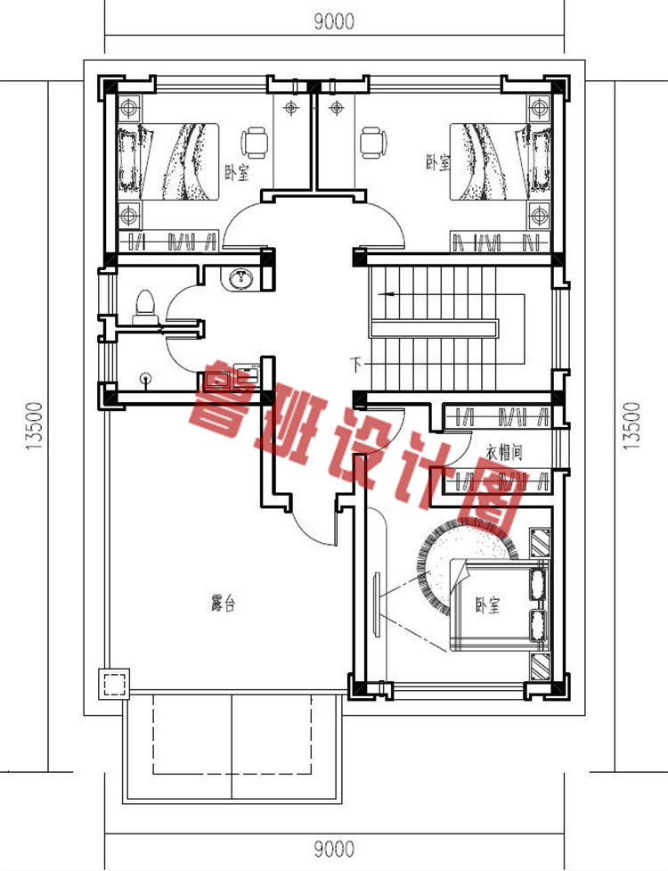 简欧式三层农村自建别墅设计三层户型图