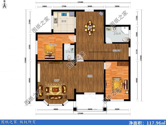 面宽12米左右的别墅户型，挑空客厅+阳光房，美不胜收
