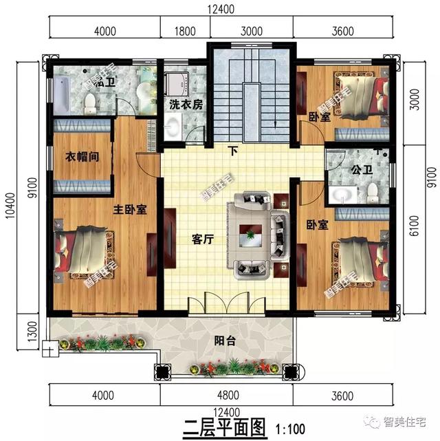 两层带落地窗的别墅，第一栋配车库，第二栋客厅挑空