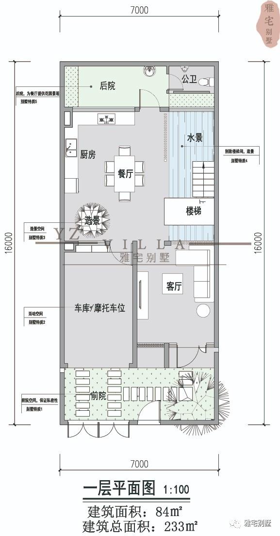 7x16米，沿街三层现代别墅，两侧不开窗，前庭后院，带实景图
