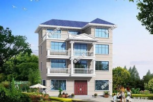 两栋农村自建四层别墅效果图，多阳台设计。