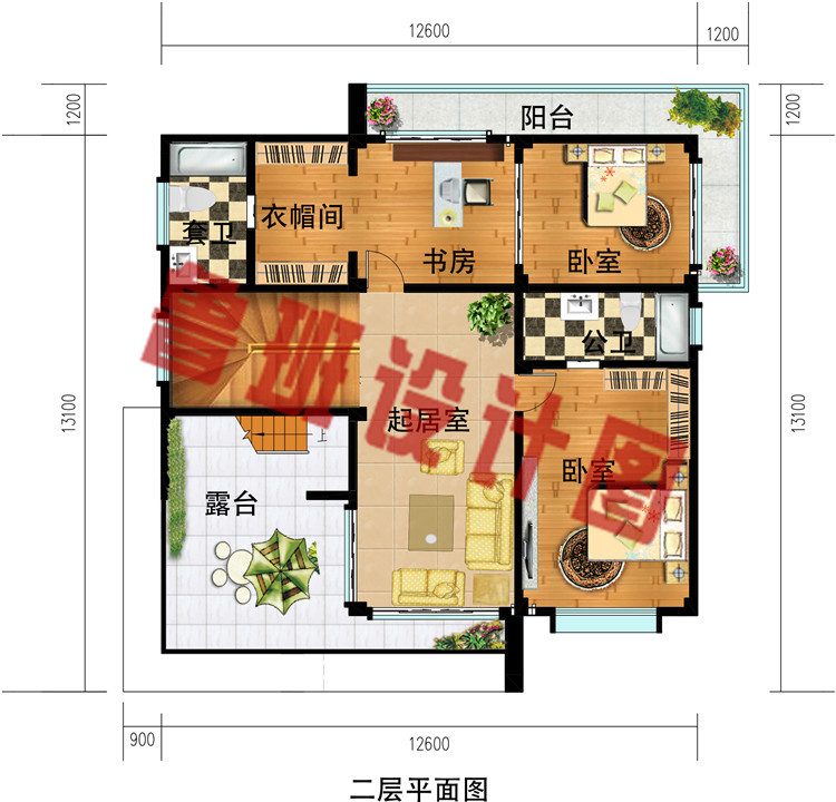 现代经济二层私人别墅设计二层户型图