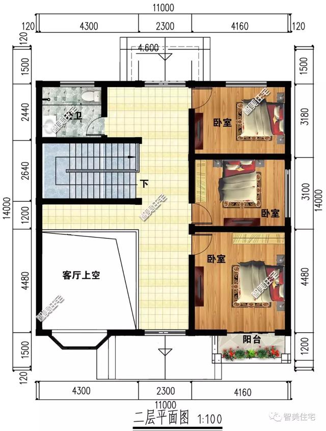 11×14米农村别墅，客厅挑空内配5卧室，功能全生活便利