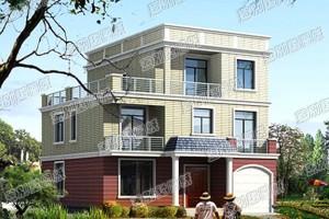 标明布局尺寸的自建房户型图，这款三层别墅采用平屋顶设计。