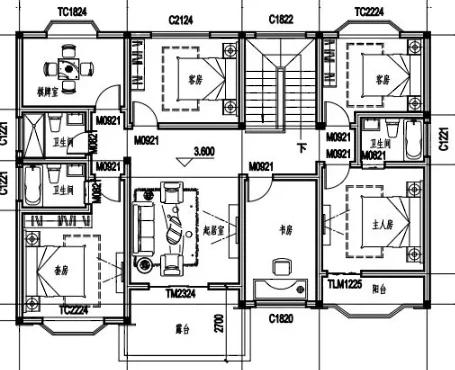 35万以内高利用率户型：框架结构3厅7卧二层别墅全套施工图