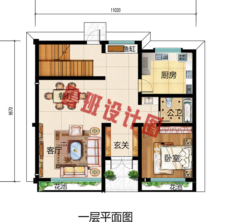 平屋顶现代风格小洋楼房，农村三层小户型别墅设计图