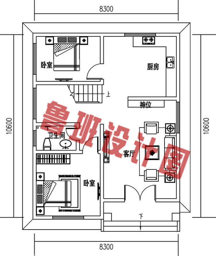 独栋乡村二层别墅设计一层户型图