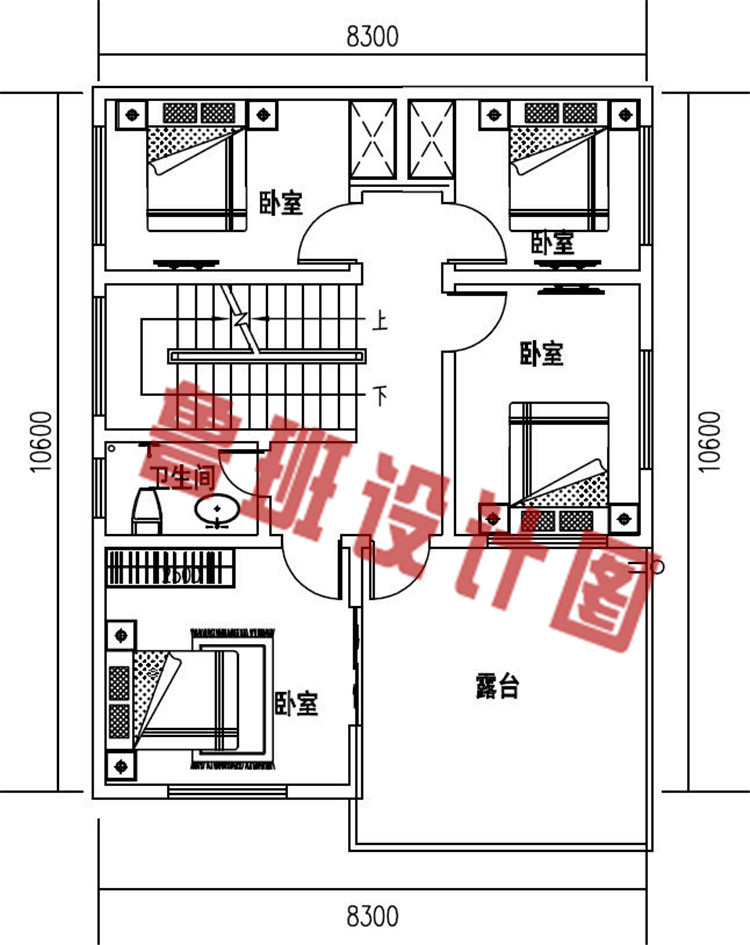 独栋乡村二层别墅设计二层户型图