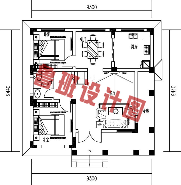 简约清新二层农村自建房屋设计一层户型图