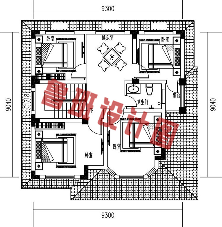 简约清新二层农村自建房屋设计二层户型图