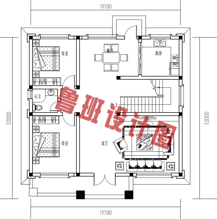 乡村二层欧式别墅设计一层户型图