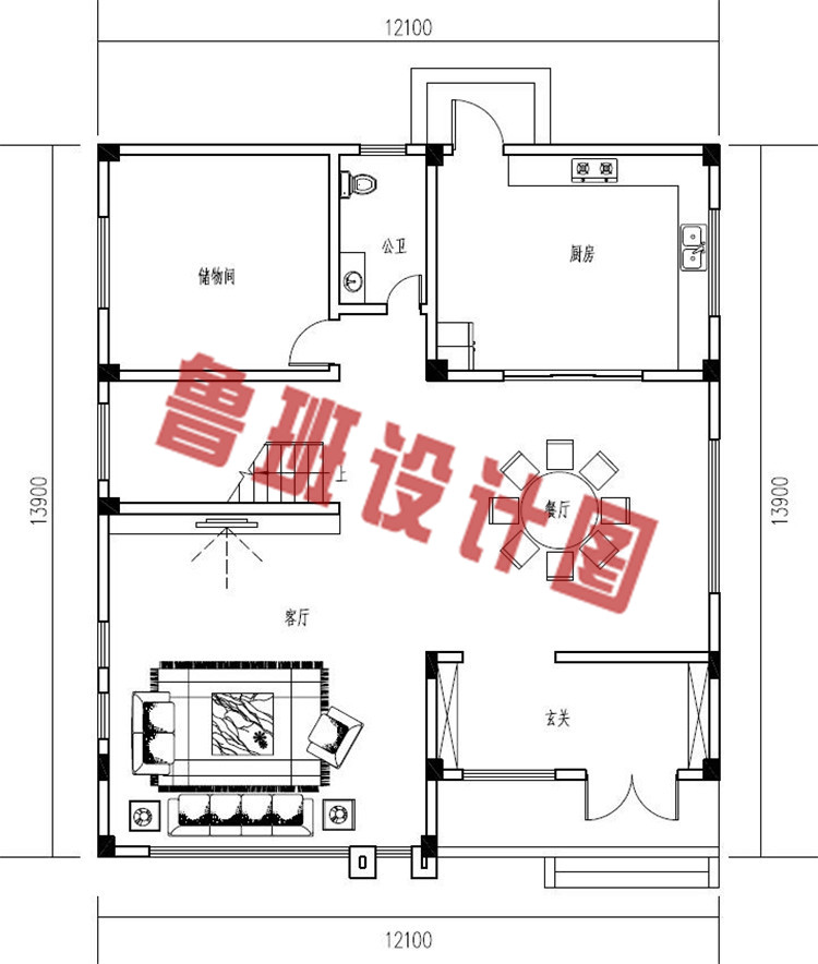 现代风格农村别墅设计一层户型图