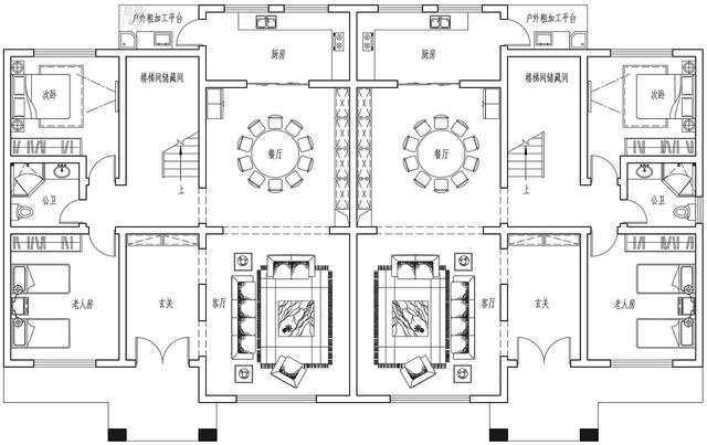 兄弟俩设计的双拼别墅太有爱了，一层都设有老人房，该住那边？