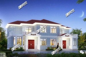 2兄弟合建双拼别墅案例，造型左右对称。