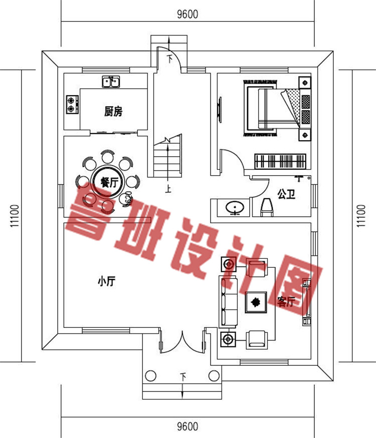 新农村二层欧式自建房屋设计一层户型图