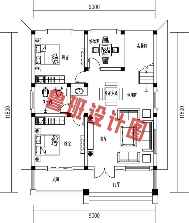 简约大气小户型三层欧式别墅设计一层户型图