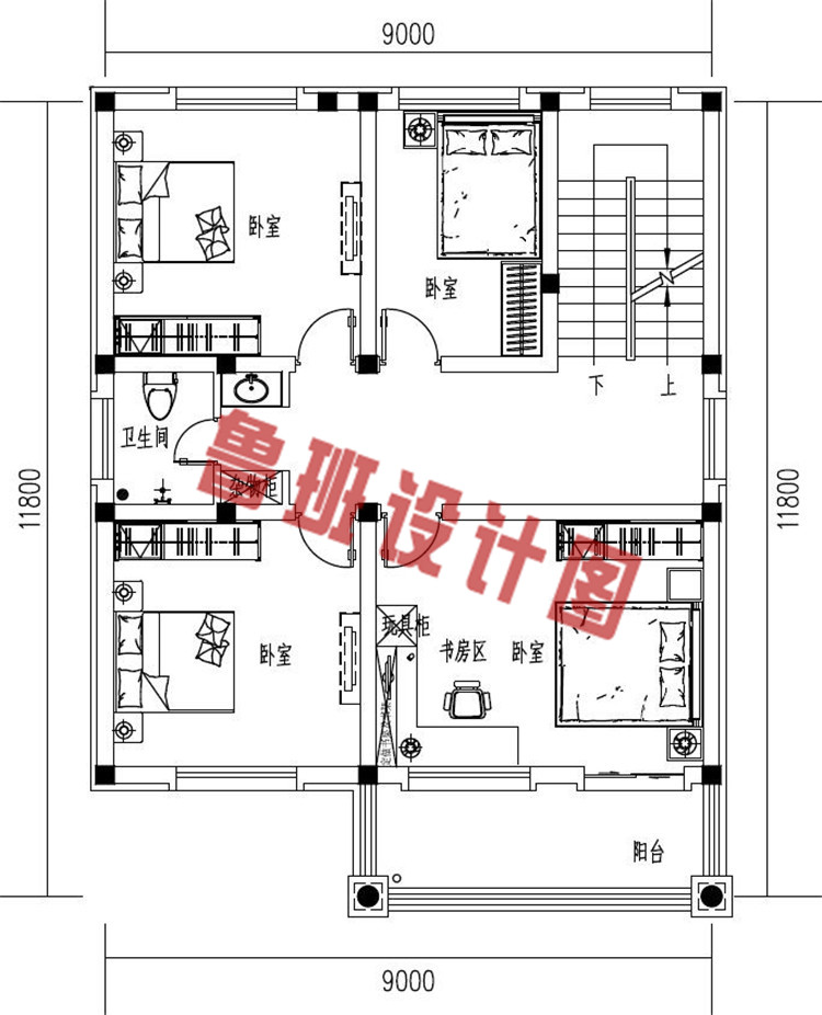 简约大气小户型三层欧式别墅设计二层户型图