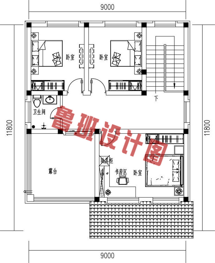 简约大气小户型三层欧式别墅设计三层户型图