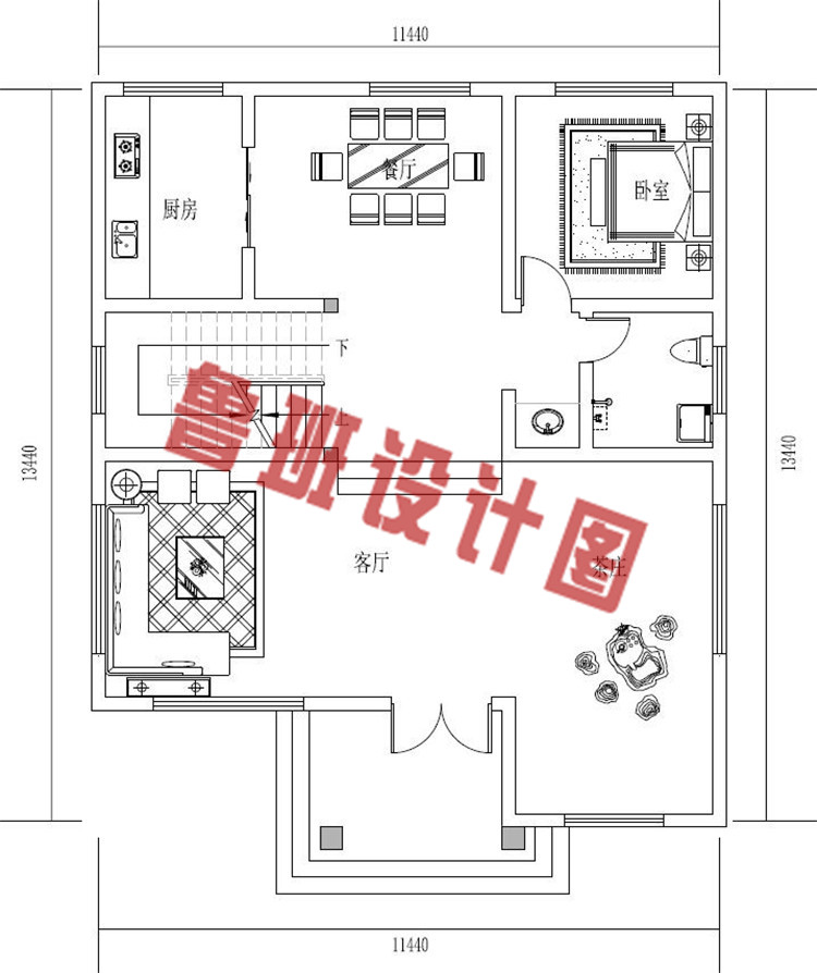 简单实用农村三层别墅设计一层户型图