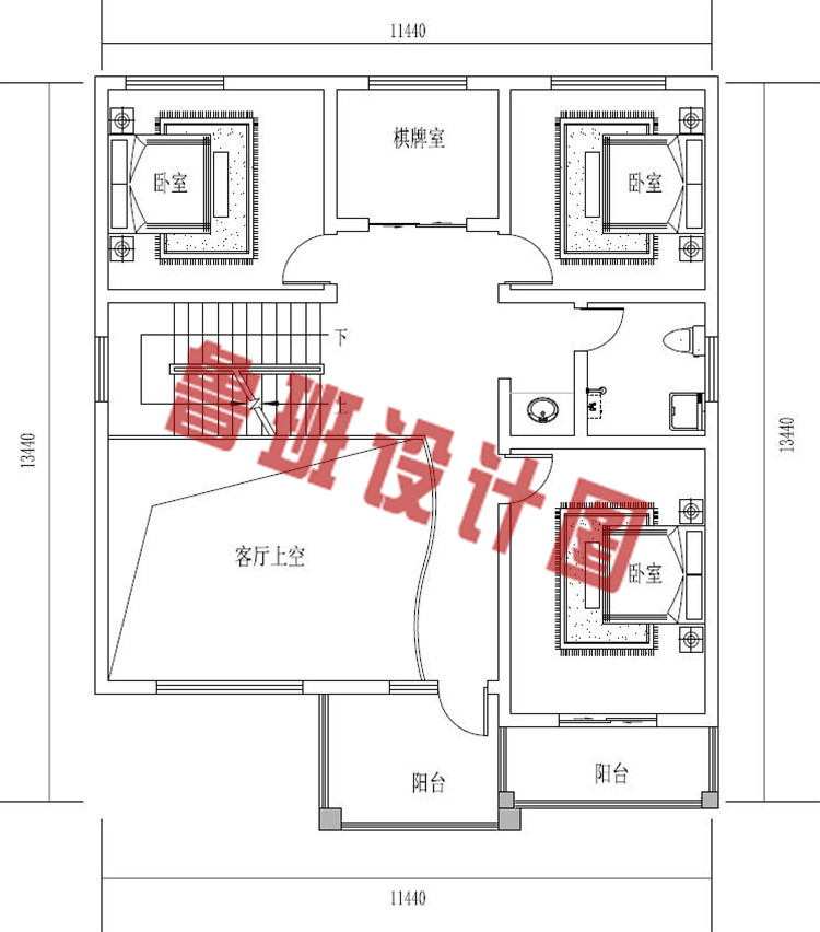 简单实用农村三层别墅设计二层户型图