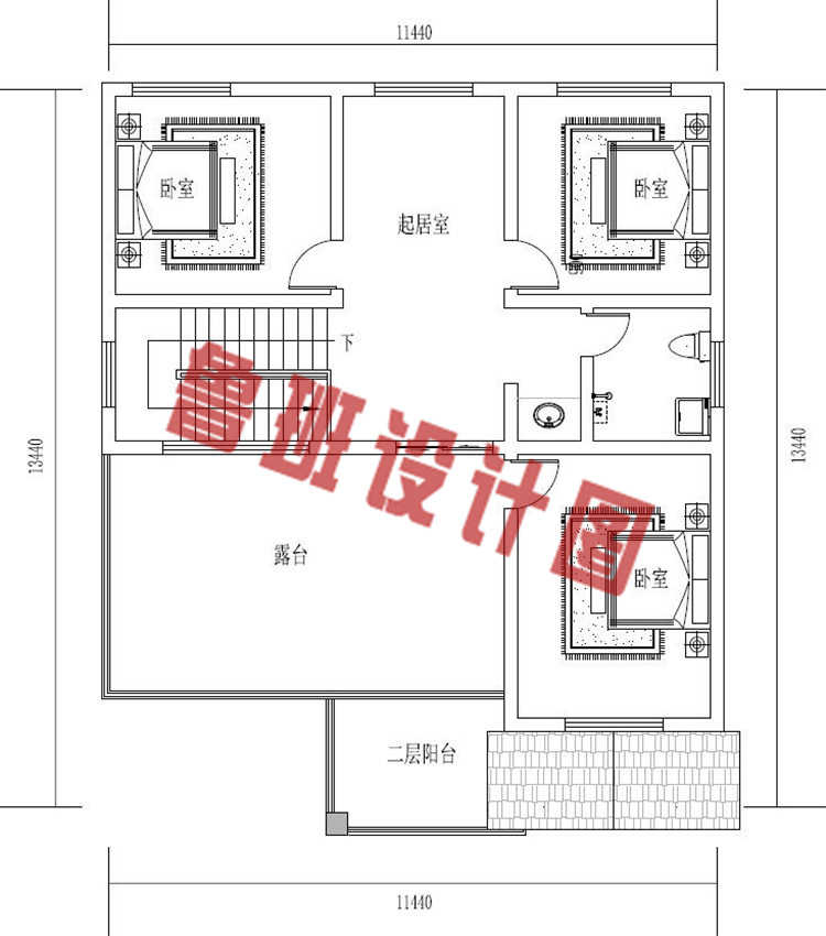 简单实用农村三层别墅设计三层户型图