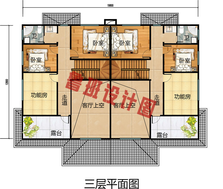 砖混结构两层半双拼别墅设计图，整体简约时尚