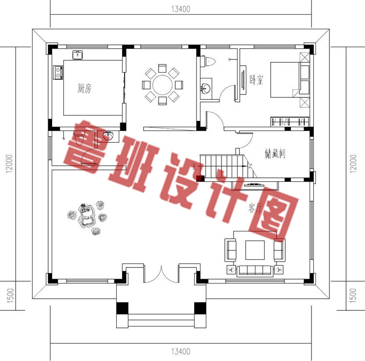 农村三层欧式风格别墅设计一层户型图