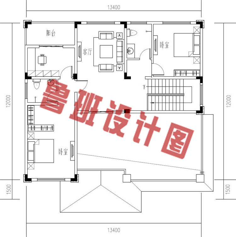 农村三层欧式风格别墅设计三层户型图