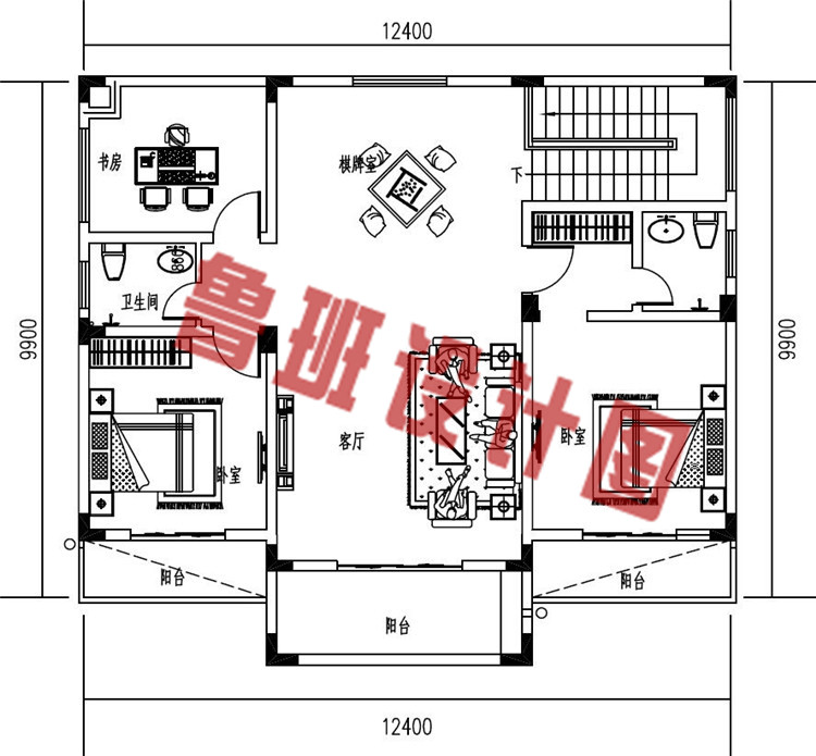 简单清新二层自建小楼房别墅设计二层户型图