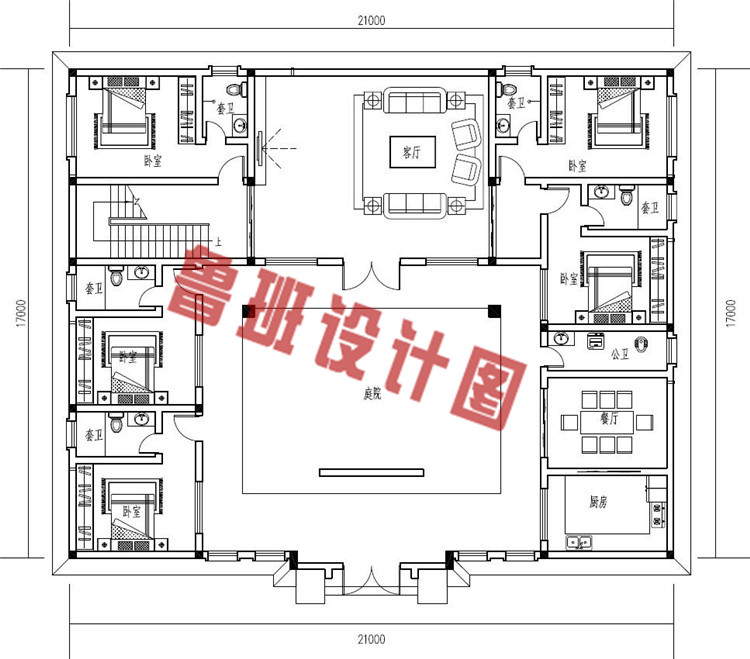 2019年新款二层独立四合院别墅设计一层户型图