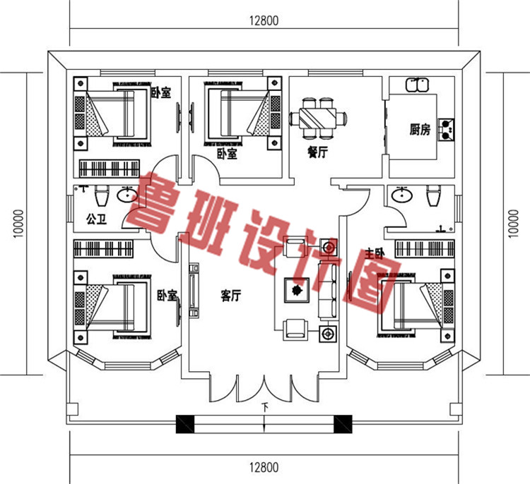 一层乡村别墅设计一层户型图