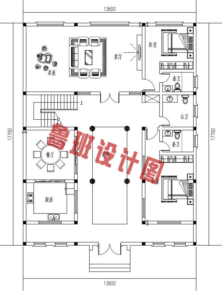 农村小型中式四合院别墅设计一层户型图