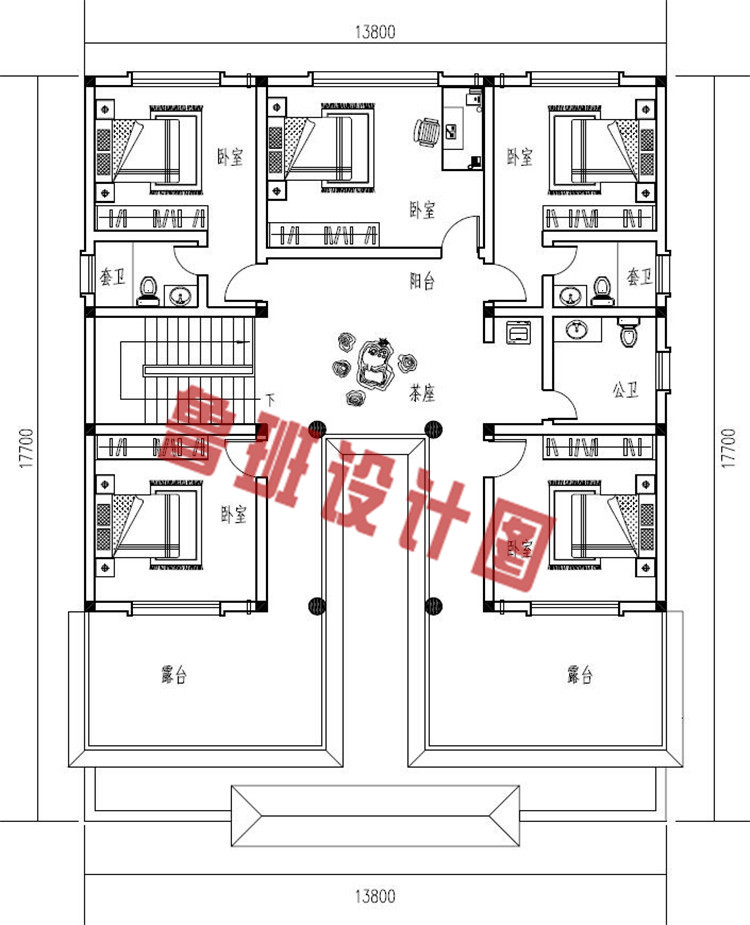 农村小型中式四合院别墅设计二层户型图