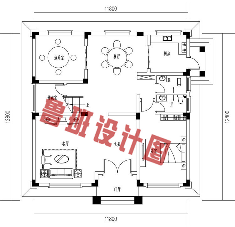 现代简约二层小别墅设计一层户型图