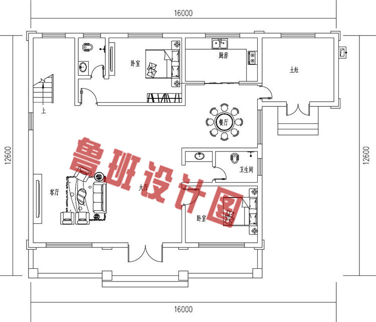 简单实用二层别墅设计一层户型图