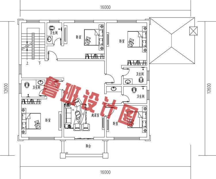 简单实用二层别墅设计二层户型图