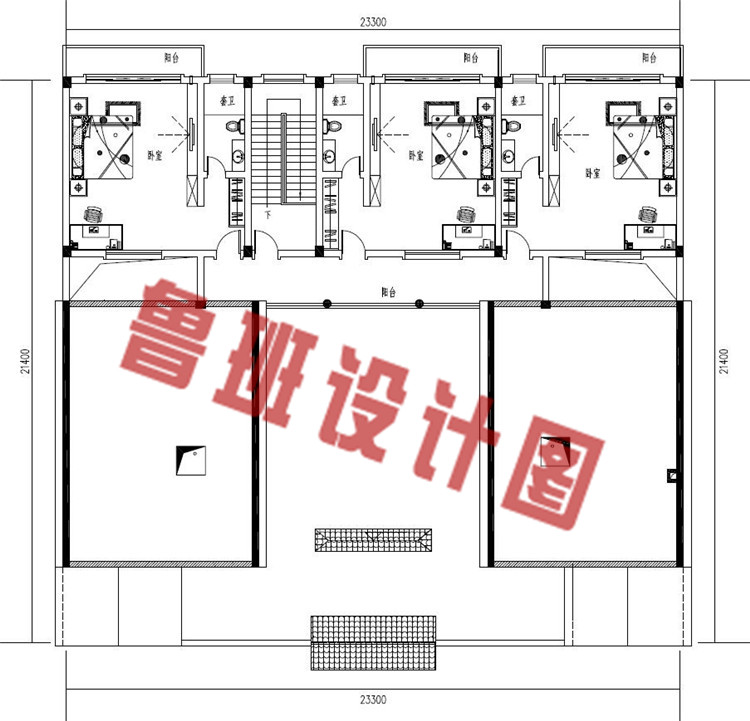 23米x21米二层四合院别墅设计二层户型图