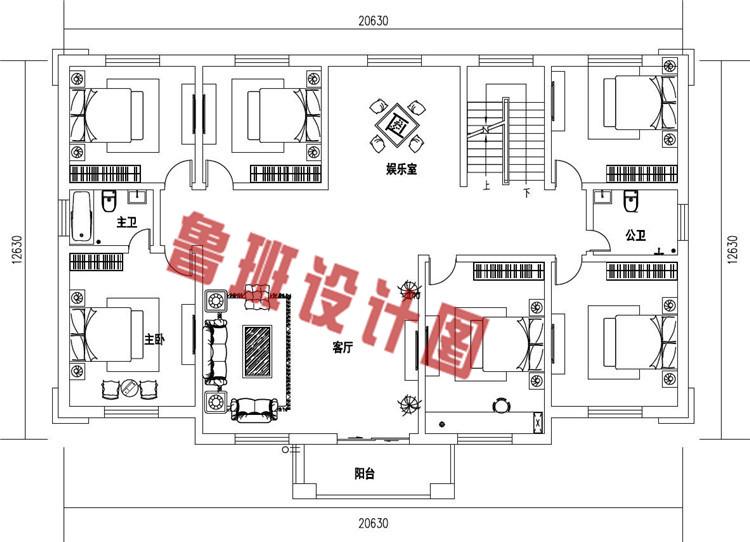 高端大气二层欧式别墅设计二层户型图