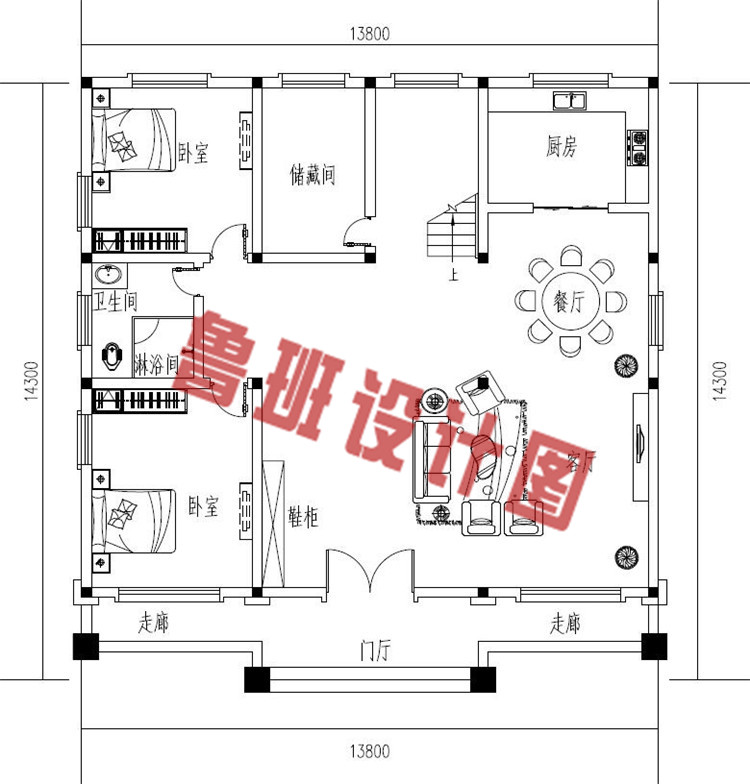 170平方米农村欧式平屋顶三层别墅设计一层户型图