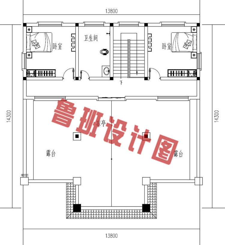 170平方米农村欧式平屋顶三层别墅设计三层户型图