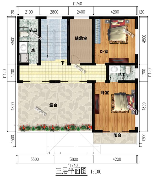 15.2×11.1米三层别墅，简单外观造型，独立厨房餐厅